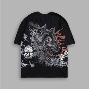 OKAMI FLAMES "SIDE BY SIDE" OVERSIZED TEE IN BLACK